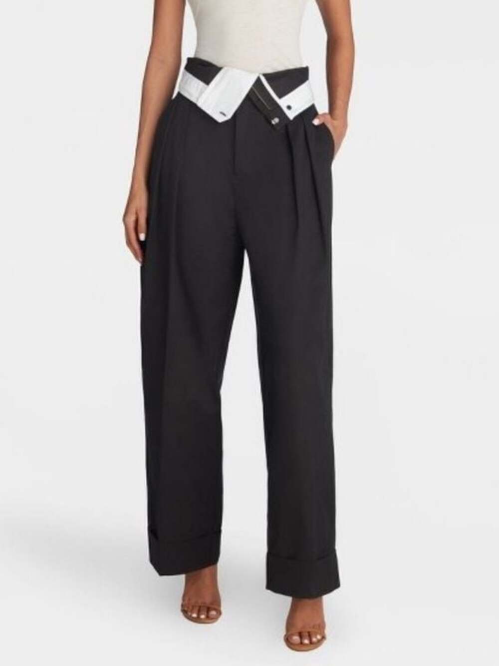 KBB BY KAHLANA Tailored Wide-Leg Black Trousers with Contrast Waist Panel